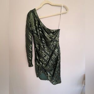 Lulus Green Sequin One Shoulder Dress